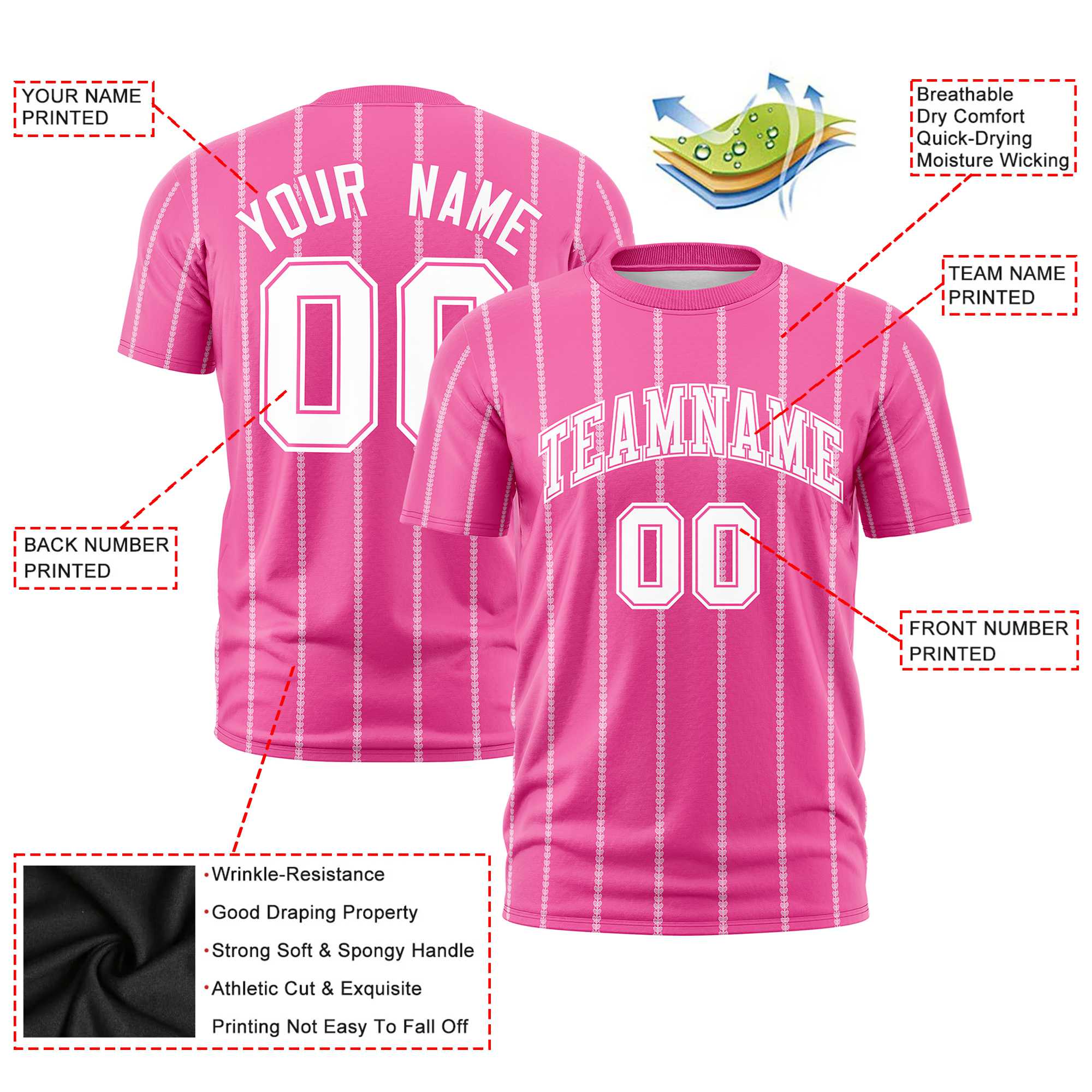 Custom Pink White Personalized Vertical Stripe Pattern Performance T-Shirt