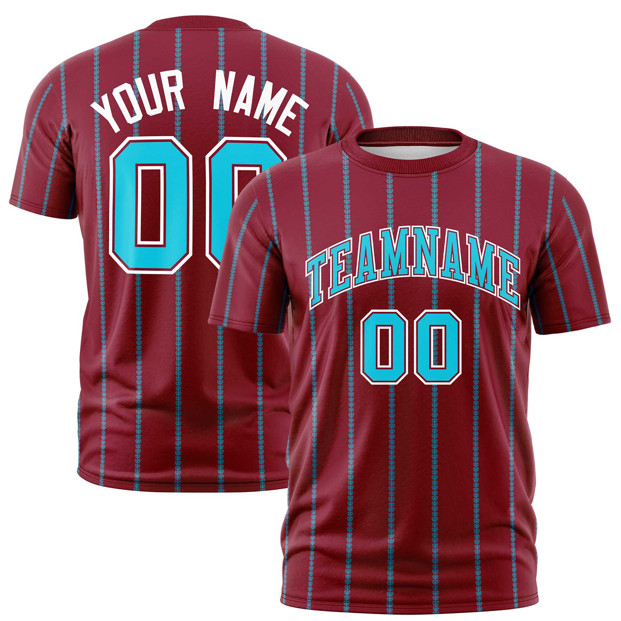 Custom Crimson Aqua Personalized Vertical Stripe Pattern Performance T-Shirt