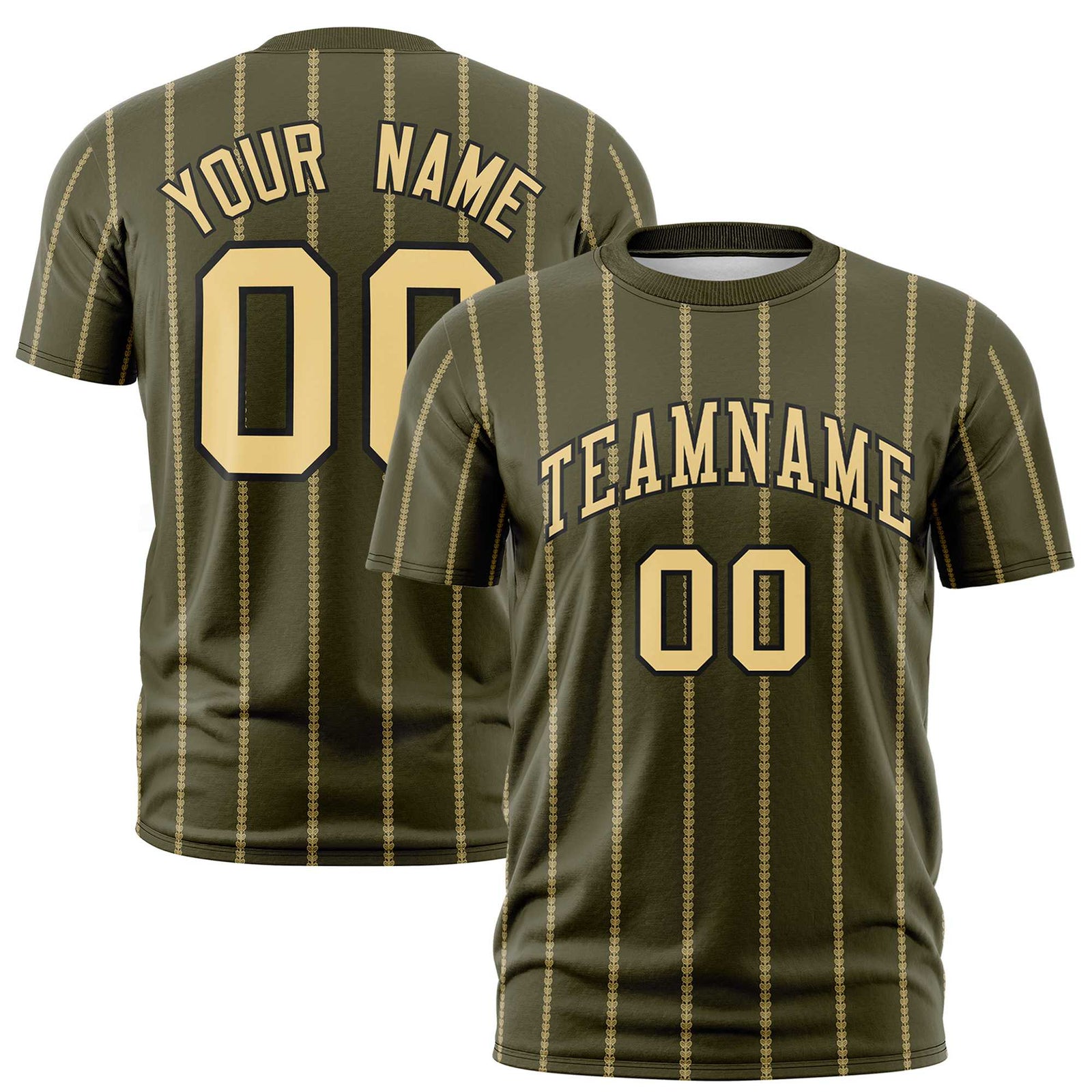 Custom Olive Old Gold Personalized Vertical Stripe Pattern Performance T-Shirt