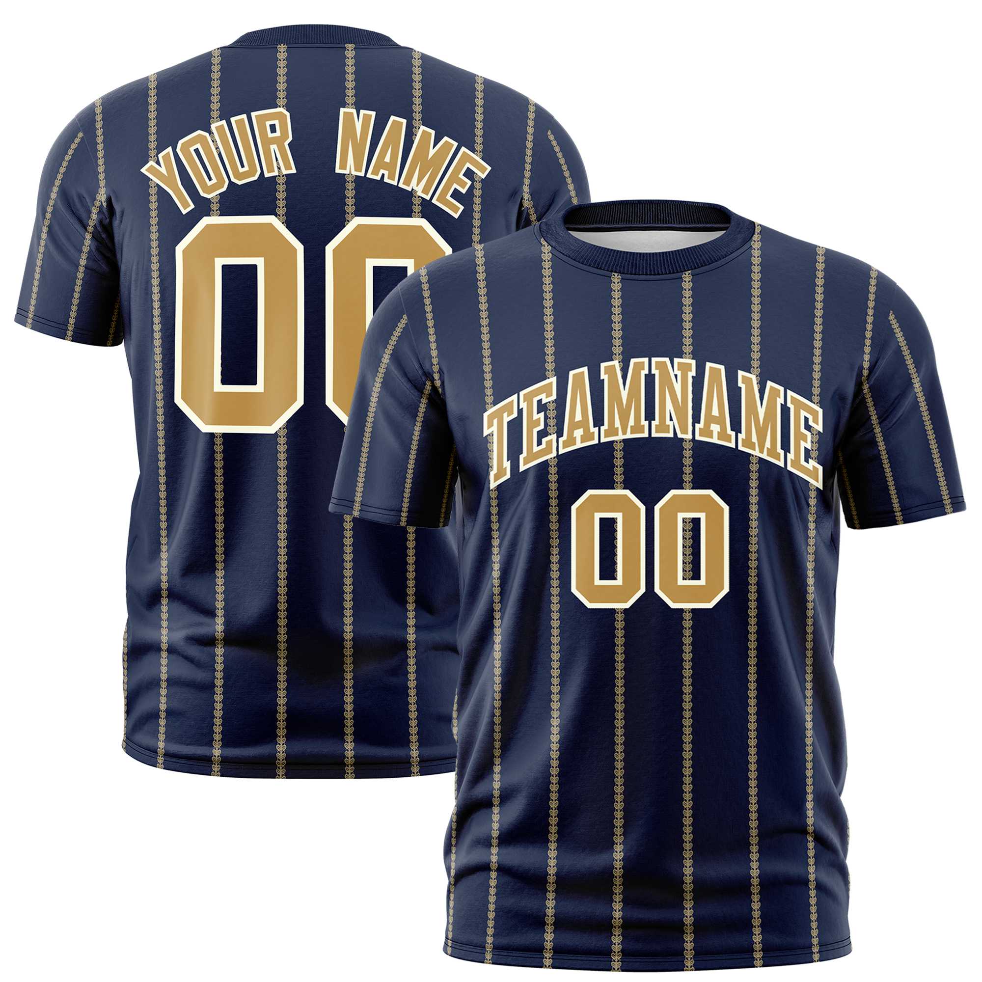 Custom Navy Old Gold Personalized Vertical Stripe Pattern Performance T-Shirt