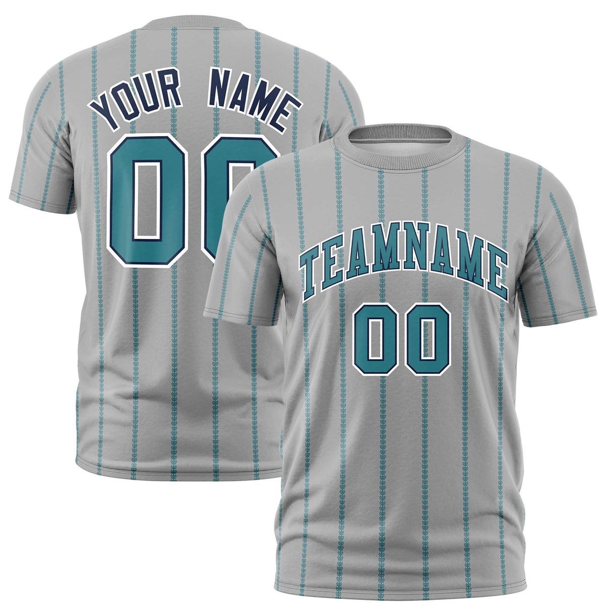 Custom Gray Aqua Personalized Vertical Stripe Pattern Performance T-Shirt