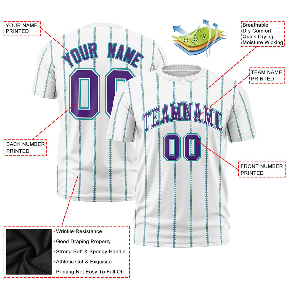 Custom White Purple Personalized Vertical Stripe Pattern Performance T-Shirt
