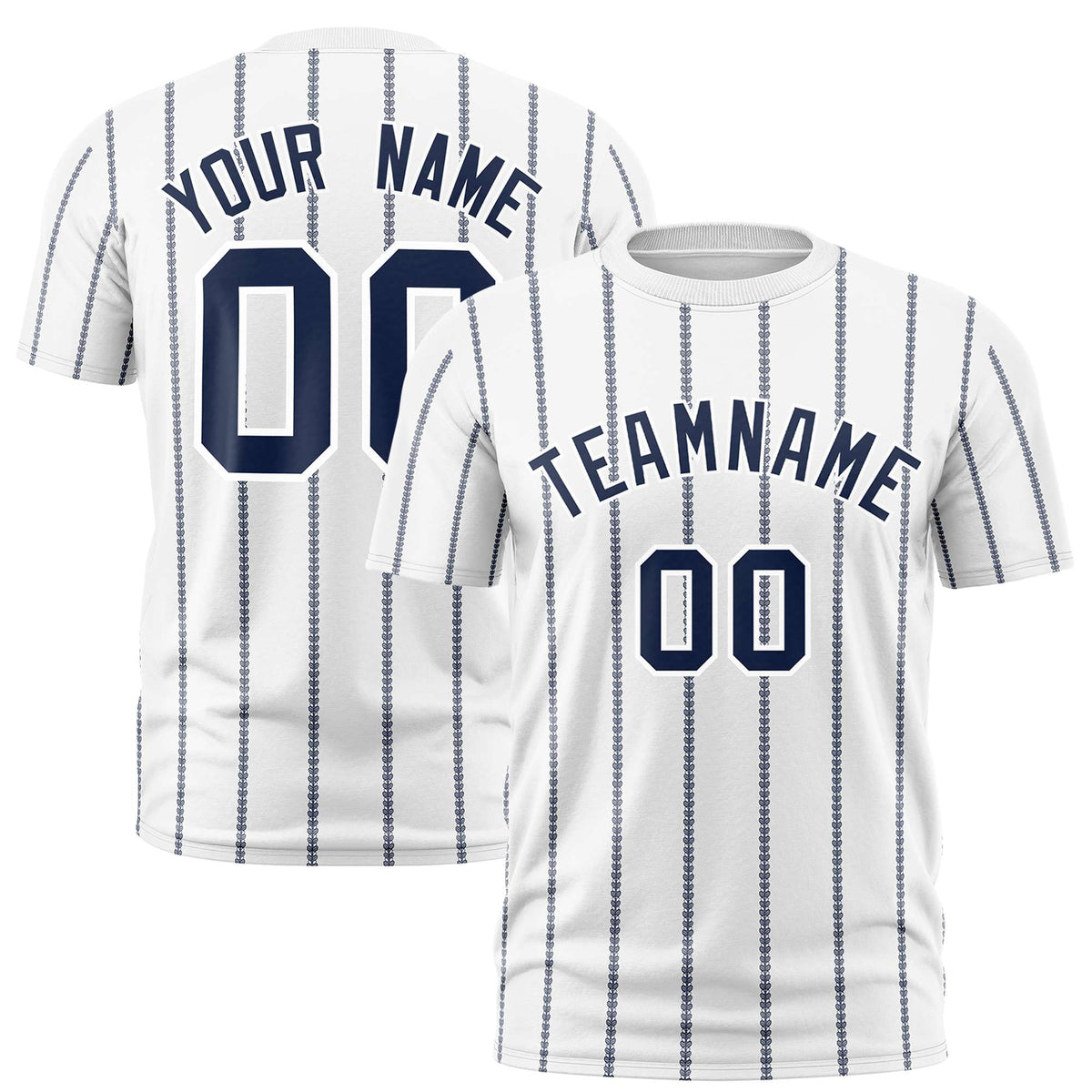 Custom White Navy Personalized Vertical Stripe Pattern Performance T-Shirt