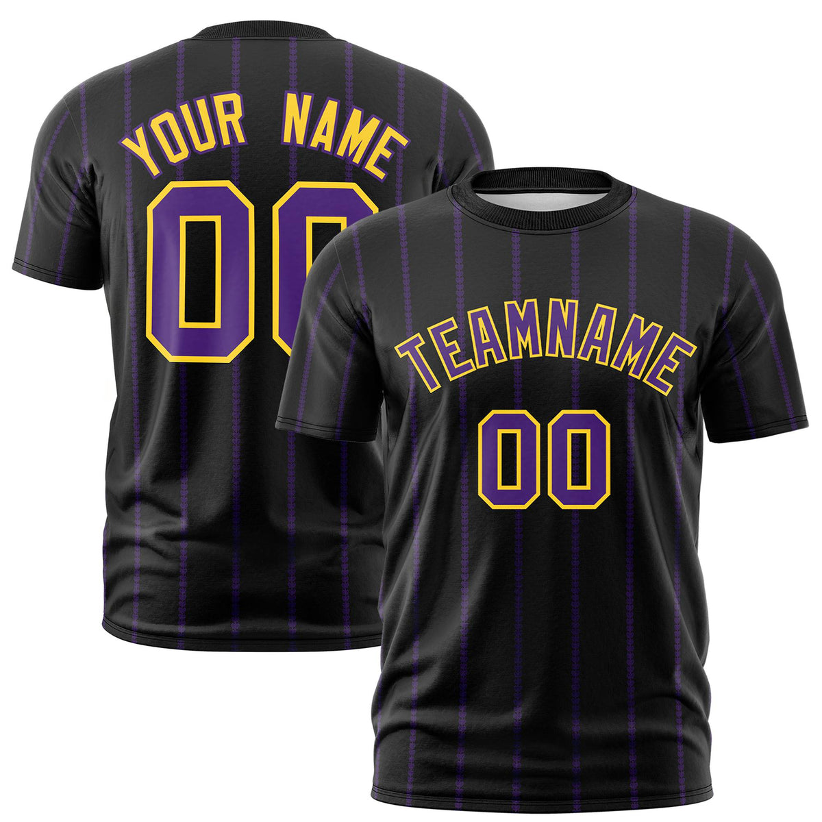 Custom Black Purple Personalized Vertical Stripe Pattern Performance T-Shirt