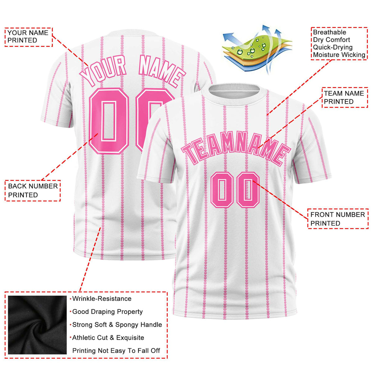 Custom White Pink Personalized Vertical Stripe Pattern Performance T-Shirt