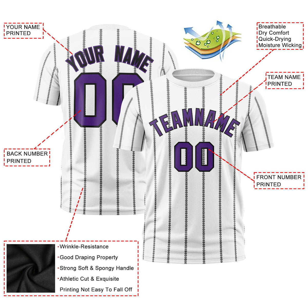 Custom White Black Personalized Vertical Stripe Pattern Performance T-Shirt