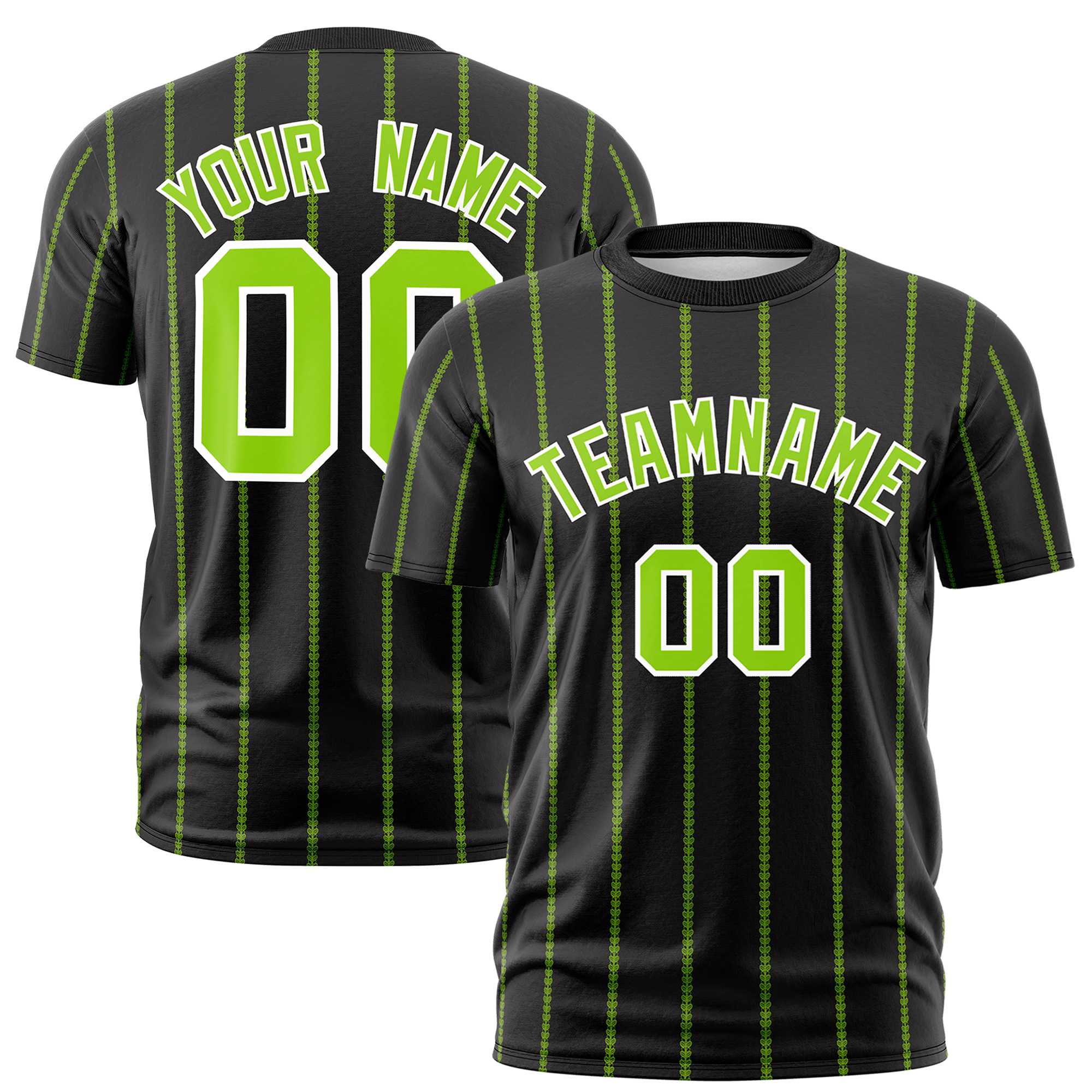 Custom Black Neon Green Personalized Vertical Stripe Pattern Performance T-Shirt