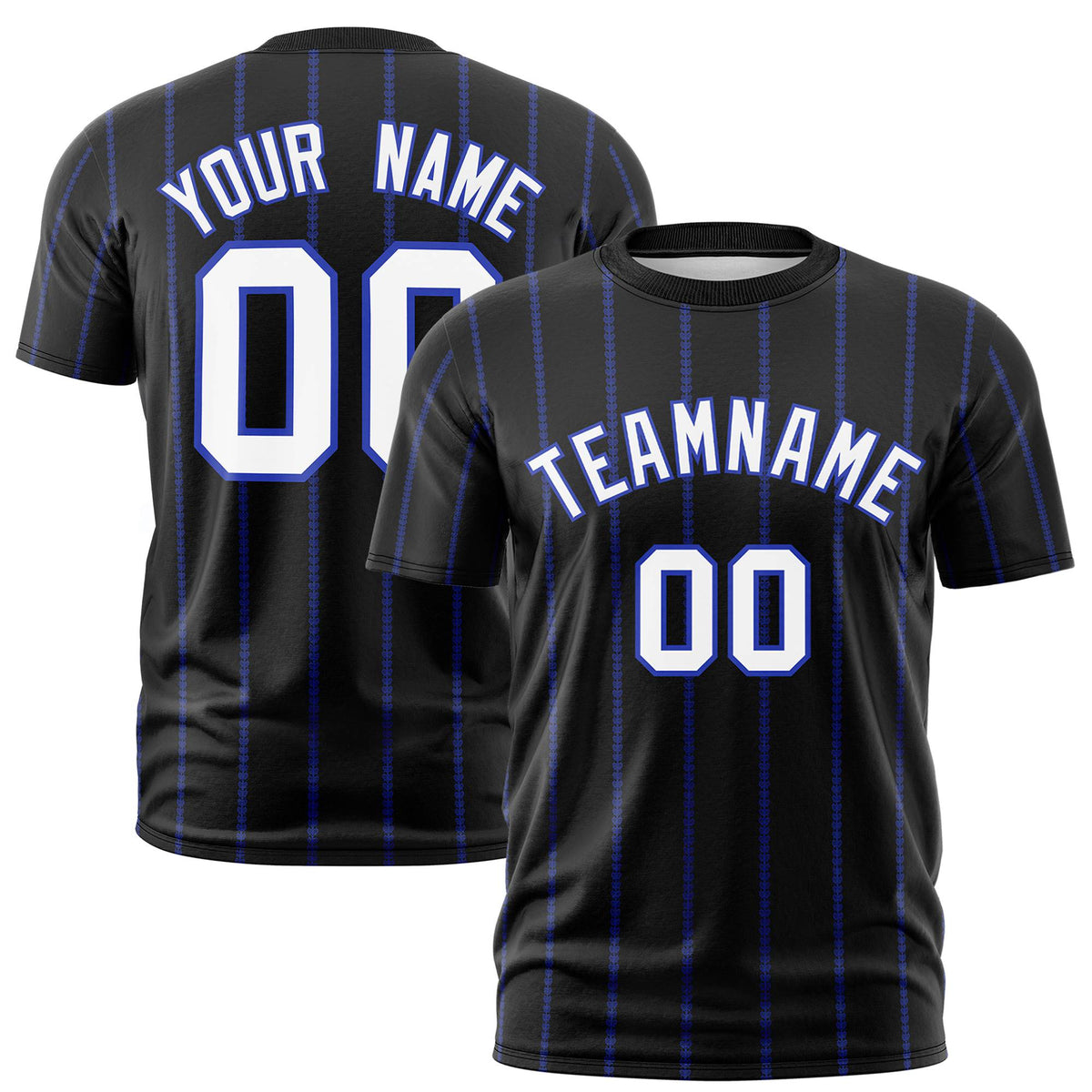 Custom Black Royal Blue Personalized Vertical Stripe Pattern Performance T-Shirt