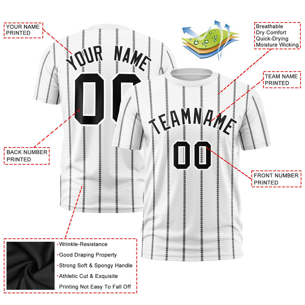 Custom White Black Personalized Vertical Stripe Pattern Performance T-Shirt