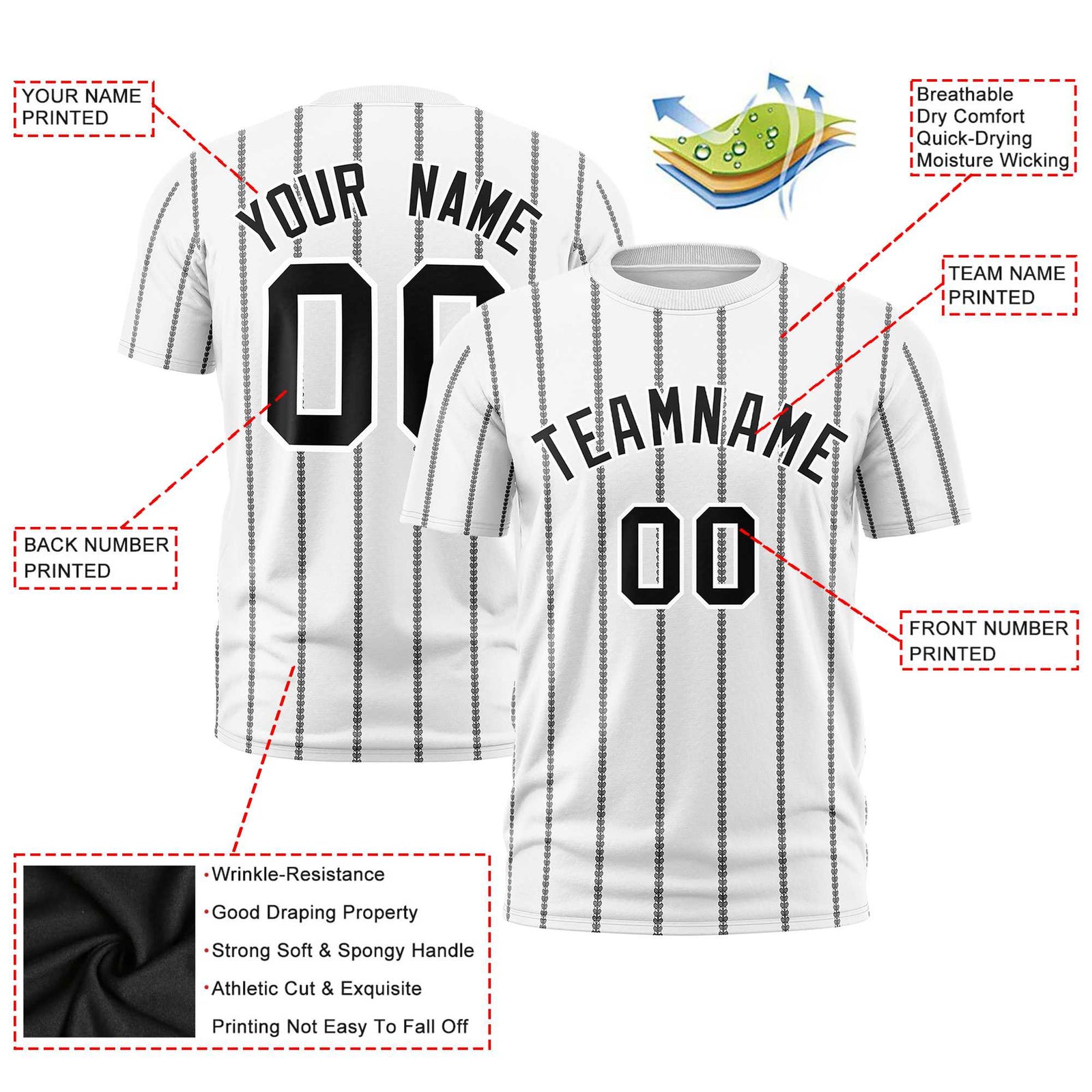 Custom White Black Personalized Vertical Stripe Pattern Performance T-Shirt