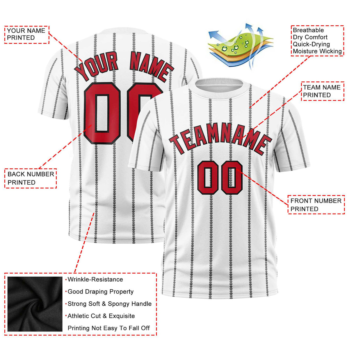 Custom White Black Personalized Vertical Stripe Pattern Performance T-Shirt