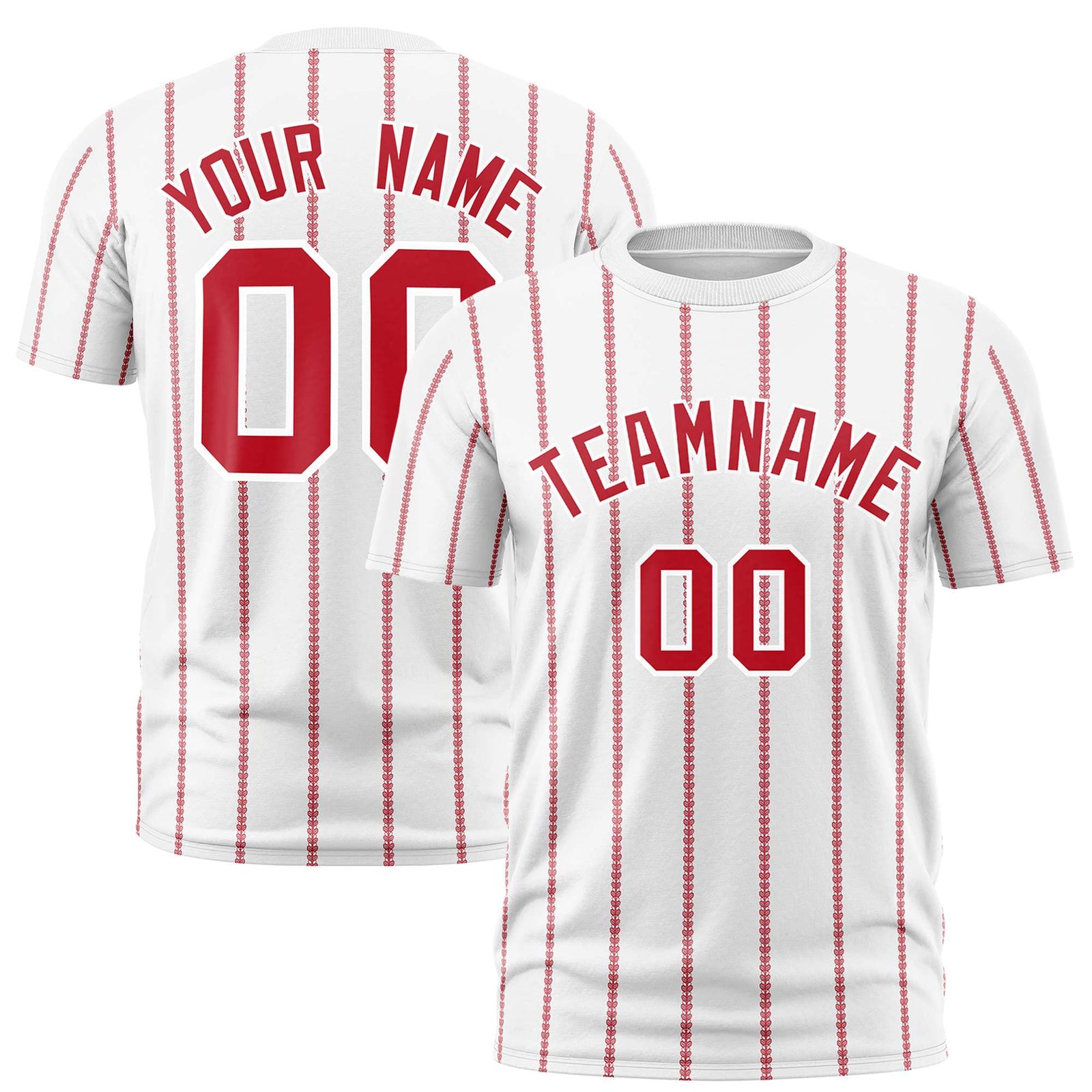 Custom White Red Personalized Vertical Stripe Pattern Performance T-Shirt