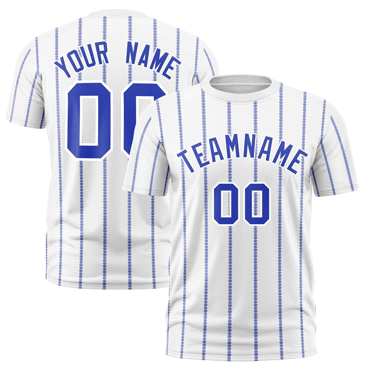 Custom White Royal Blue Personalized Vertical Stripe Pattern Performance T-Shirt