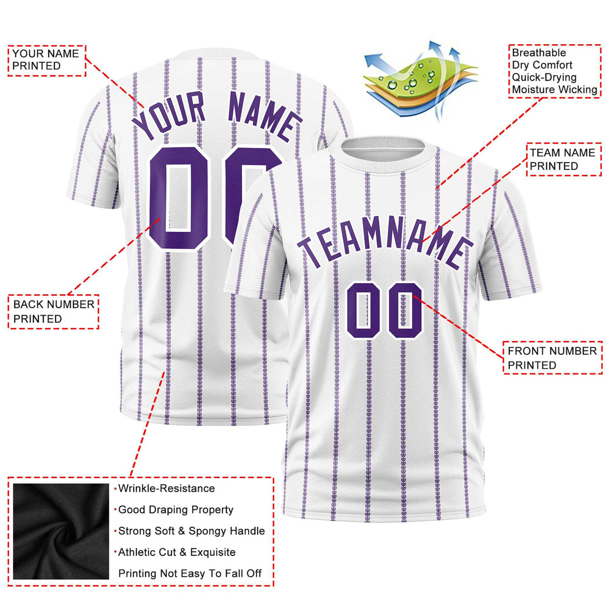 Custom White Purple Personalized Vertical Stripe Pattern Performance T-Shirt