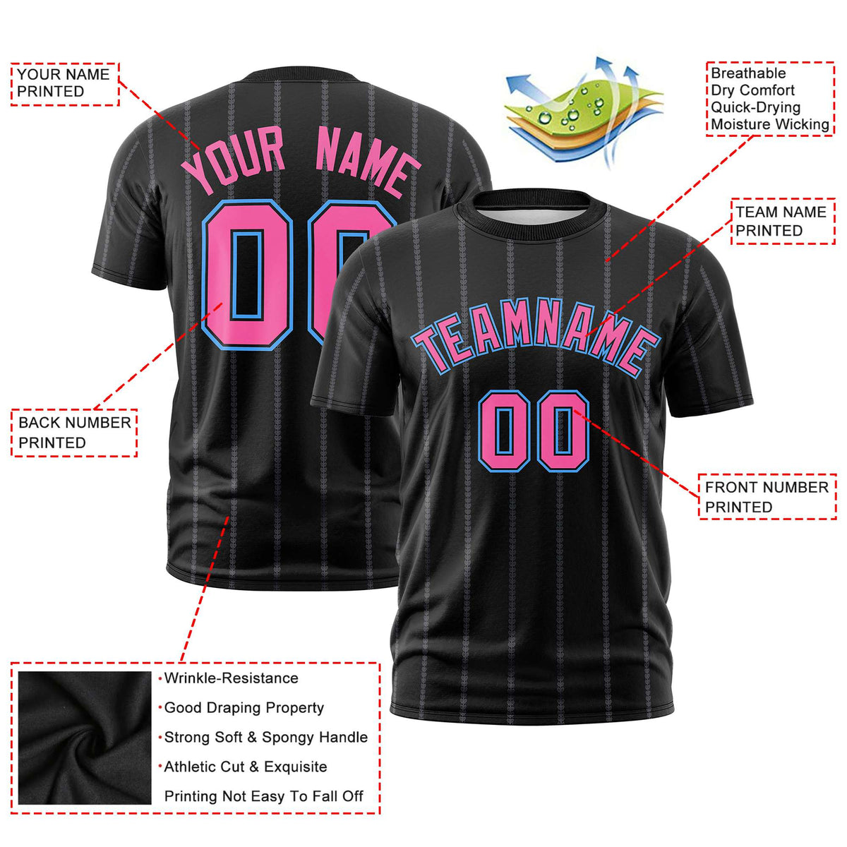 Custom Black Pink Personalized Vertical Stripe Pattern Performance T-Shirt