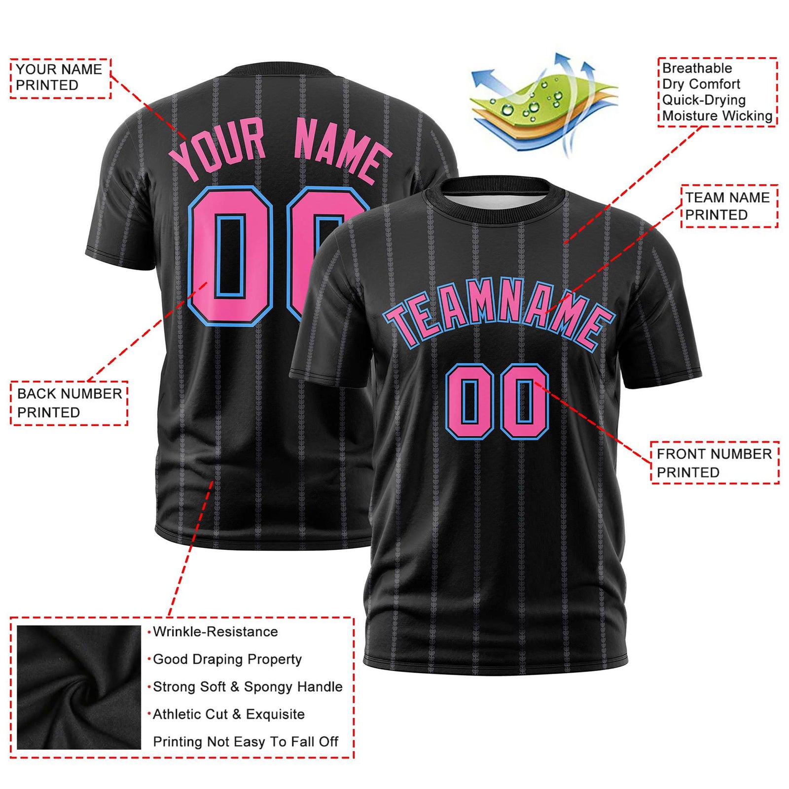 Custom Black Pink Personalized Vertical Stripe Pattern Performance T-Shirt