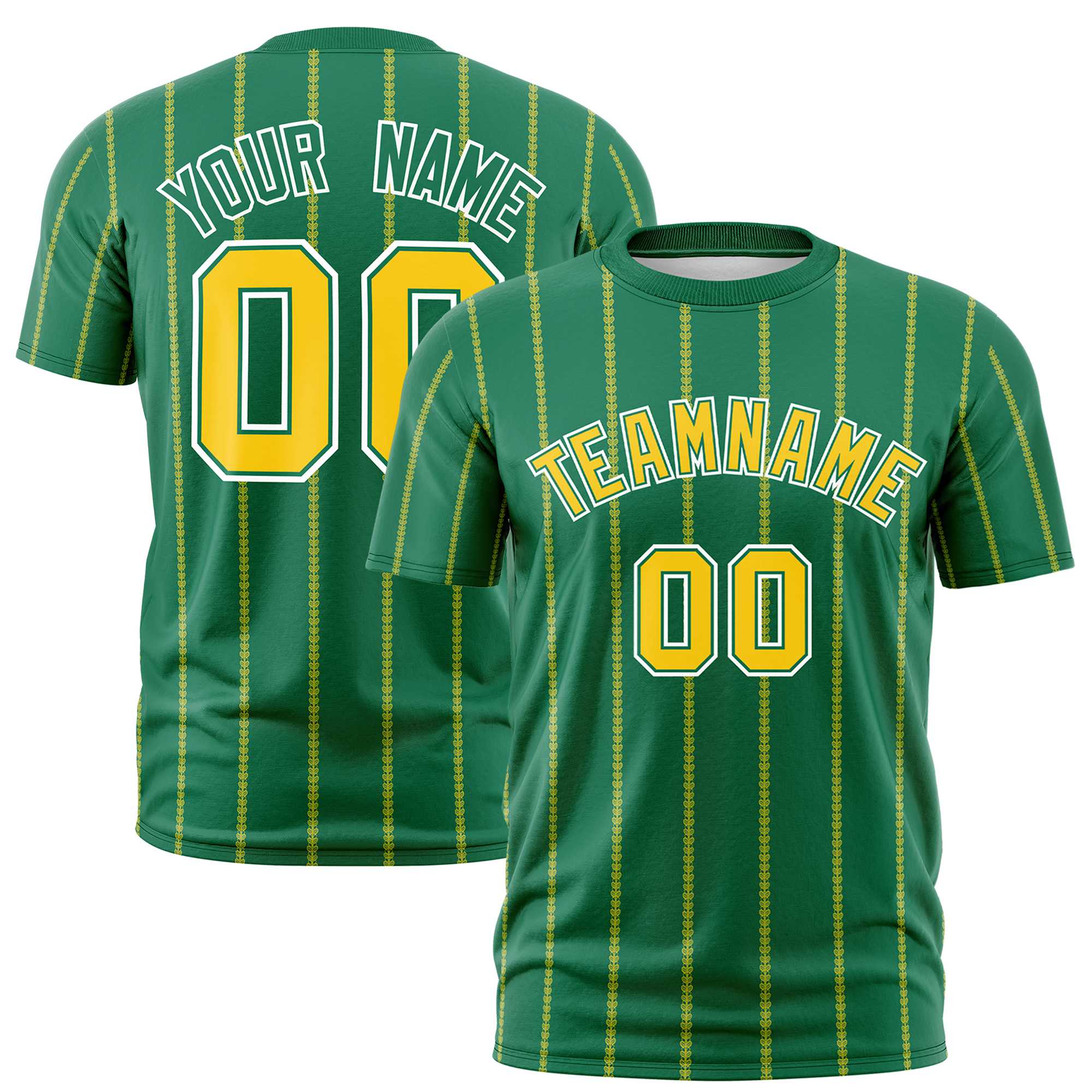 Custom Kelly Green Gold01 Personalized Vertical Stripe Pattern Performance T-Shirt