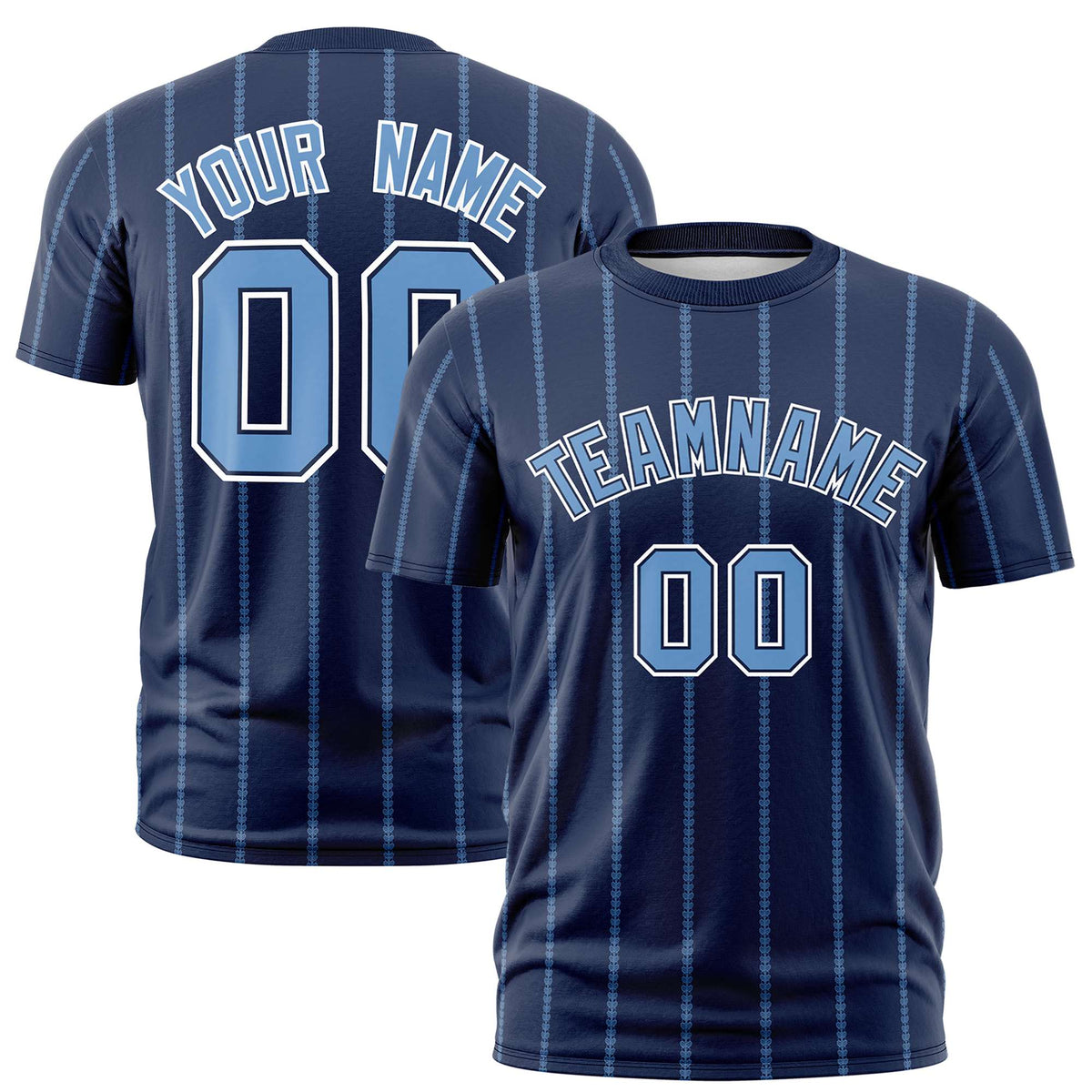 Custom Navy Powder Blue Personalized Vertical Stripe Pattern Performance T-Shirt