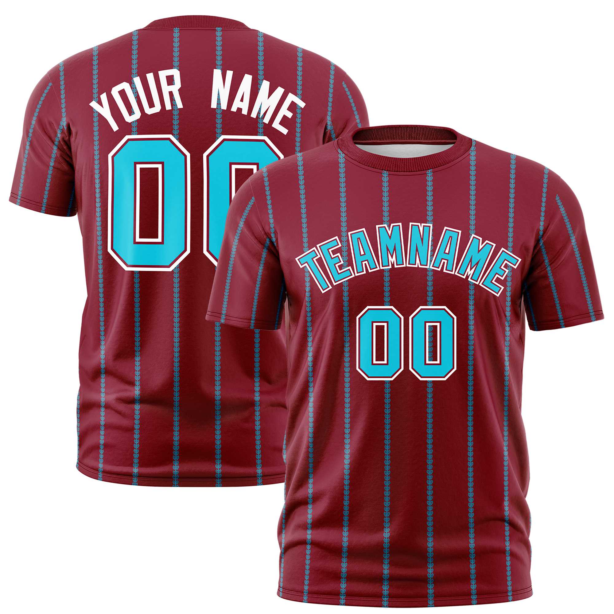 Custom Crimson Aqua Personalized Vertical Stripe Pattern Performance T-Shirt