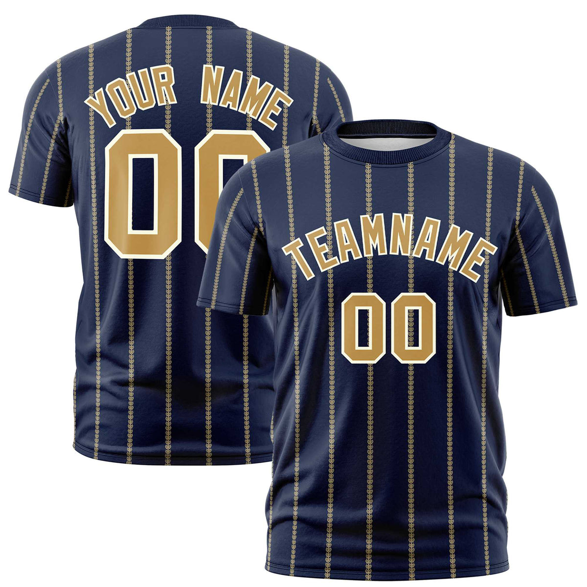 Custom Navy Old Gold Personalized Vertical Stripe Pattern Performance T-Shirt