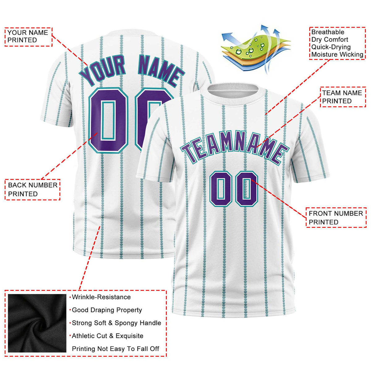 Custom White Purple Personalized Vertical Stripe Pattern Performance T-Shirt