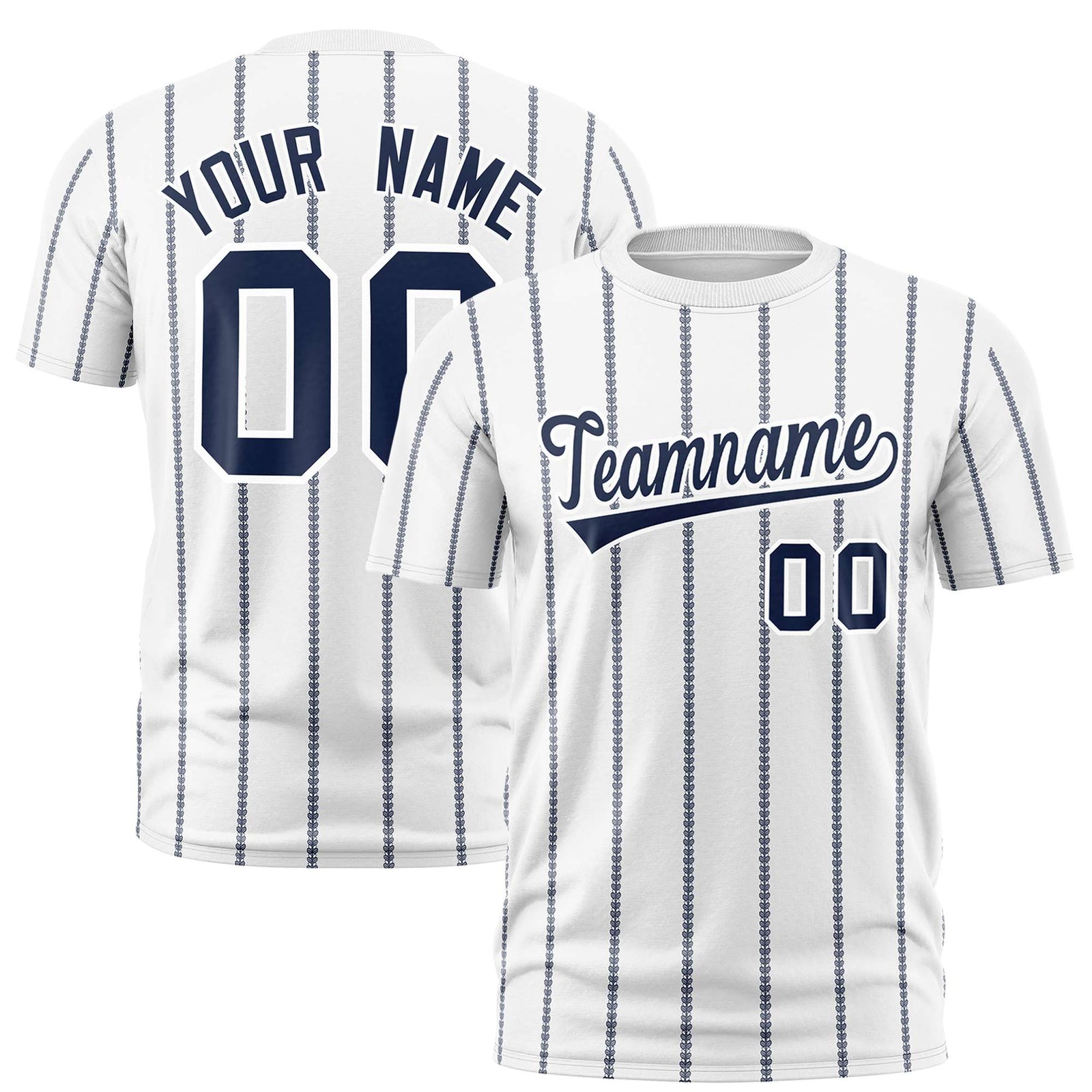 Custom White Navy Personalized Vertical Stripe Pattern Performance T-Shirt