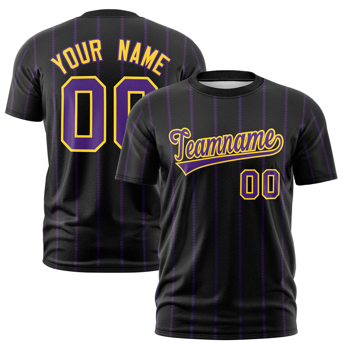 Custom Black Purple Personalized Vertical Stripe Pattern Performance T-Shirt