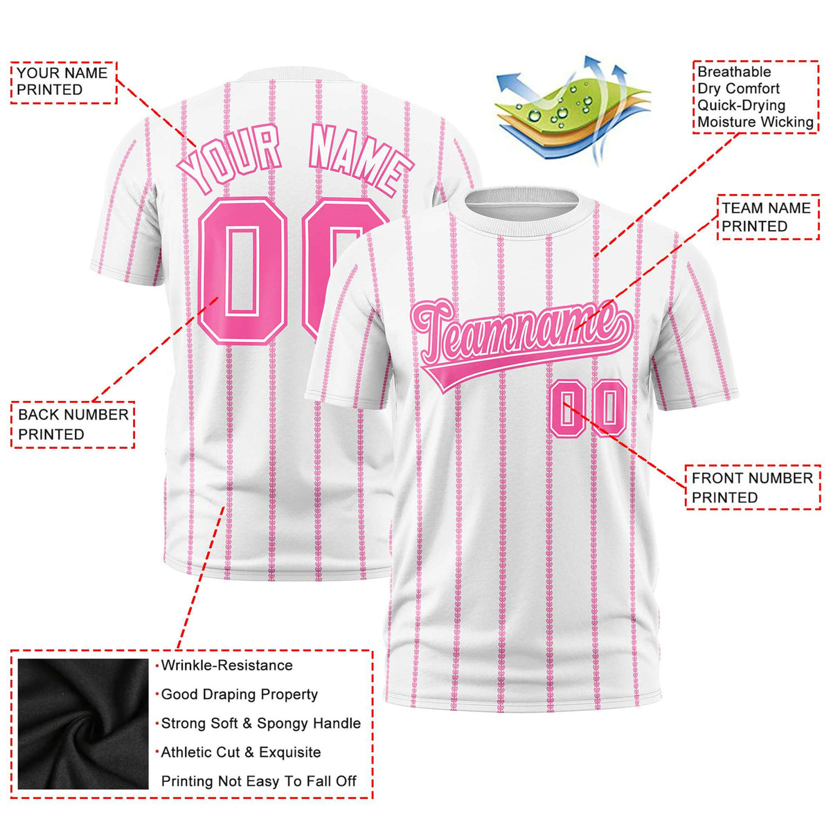 Custom White Pink Personalized Vertical Stripe Pattern Performance T-Shirt