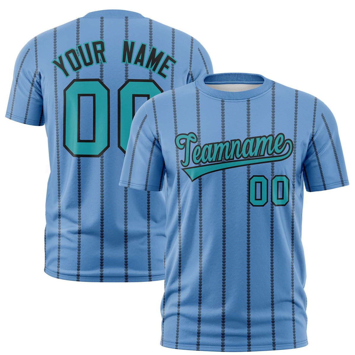 Custom Powder Blue Black Personalized Vertical Stripe Pattern Performance T-Shirt