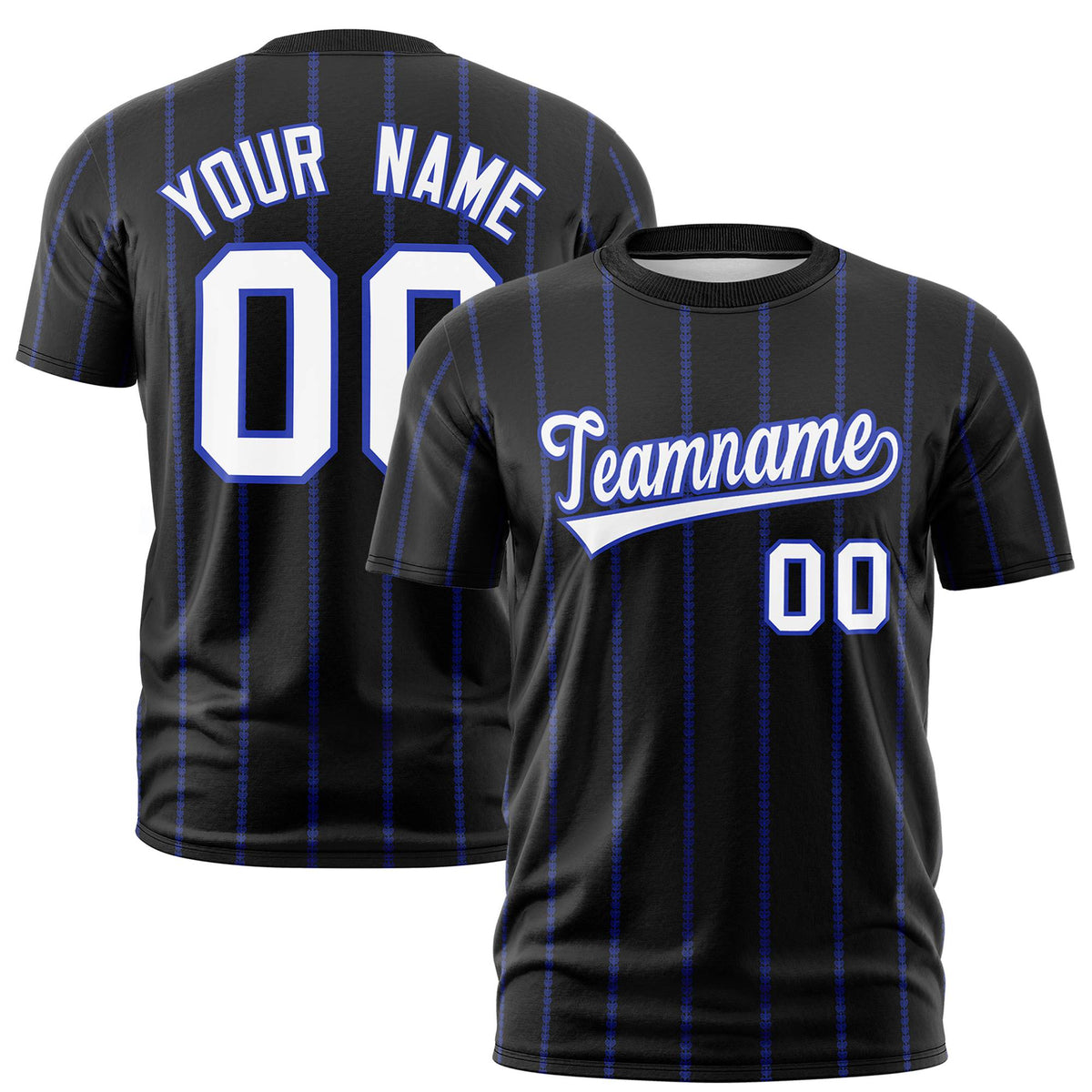 Custom Black Royal Blue Personalized Vertical Stripe Pattern Performance T-Shirt