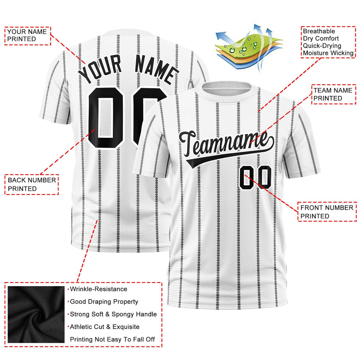 Custom White Black Personalized Vertical Stripe Pattern Performance T-Shirt