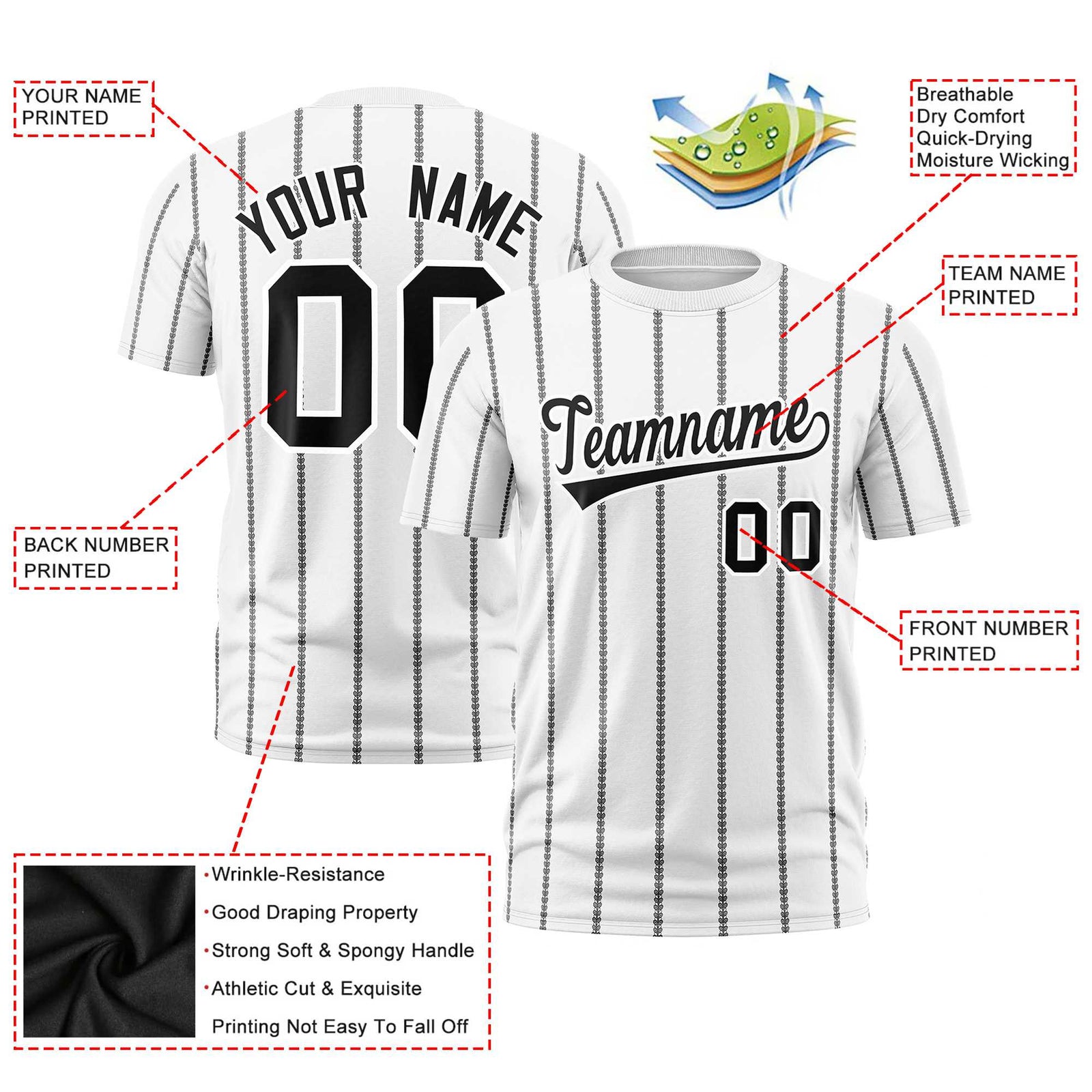 Custom White Black Personalized Vertical Stripe Pattern Performance T-Shirt