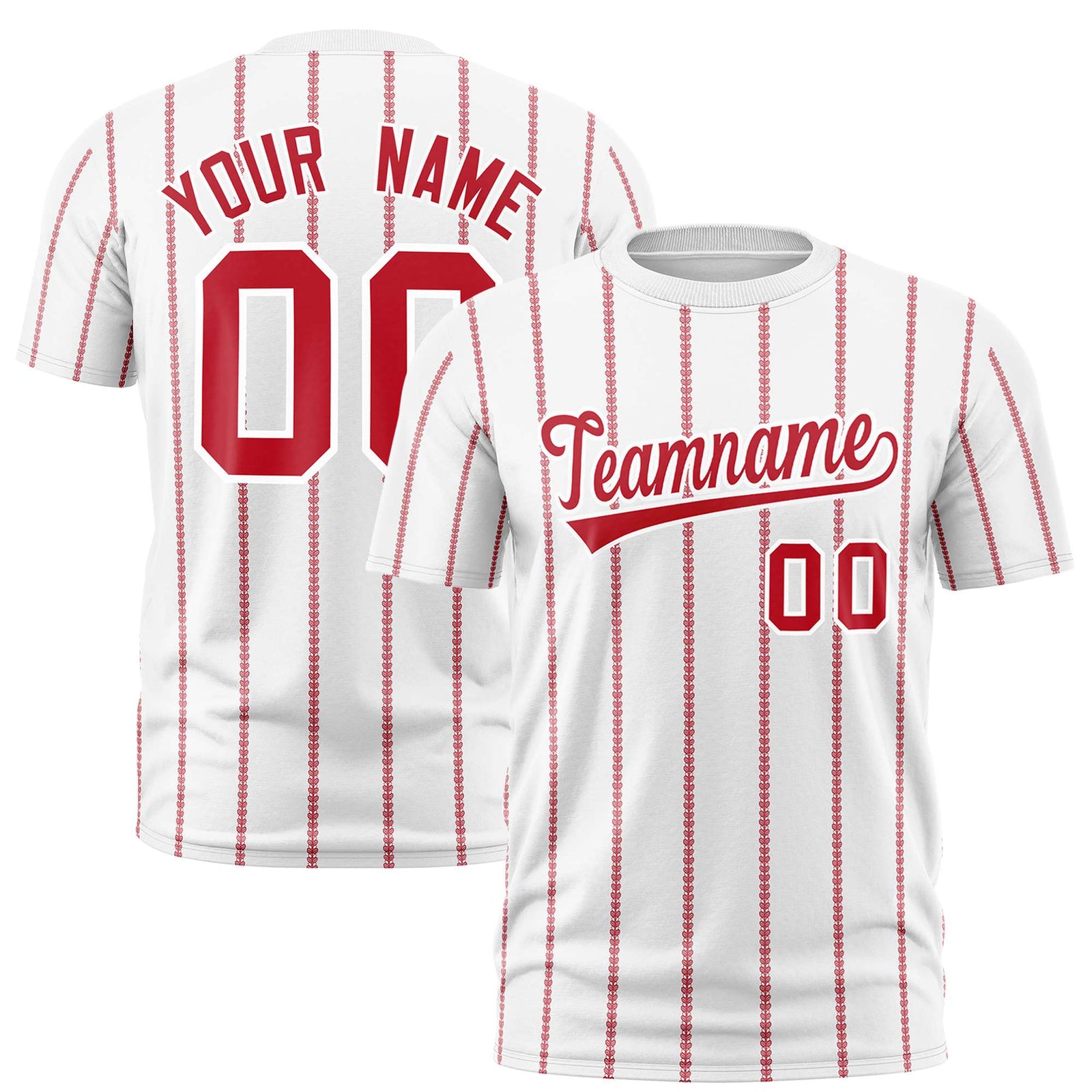 Custom White Red Personalized Vertical Stripe Pattern Performance T-Shirt