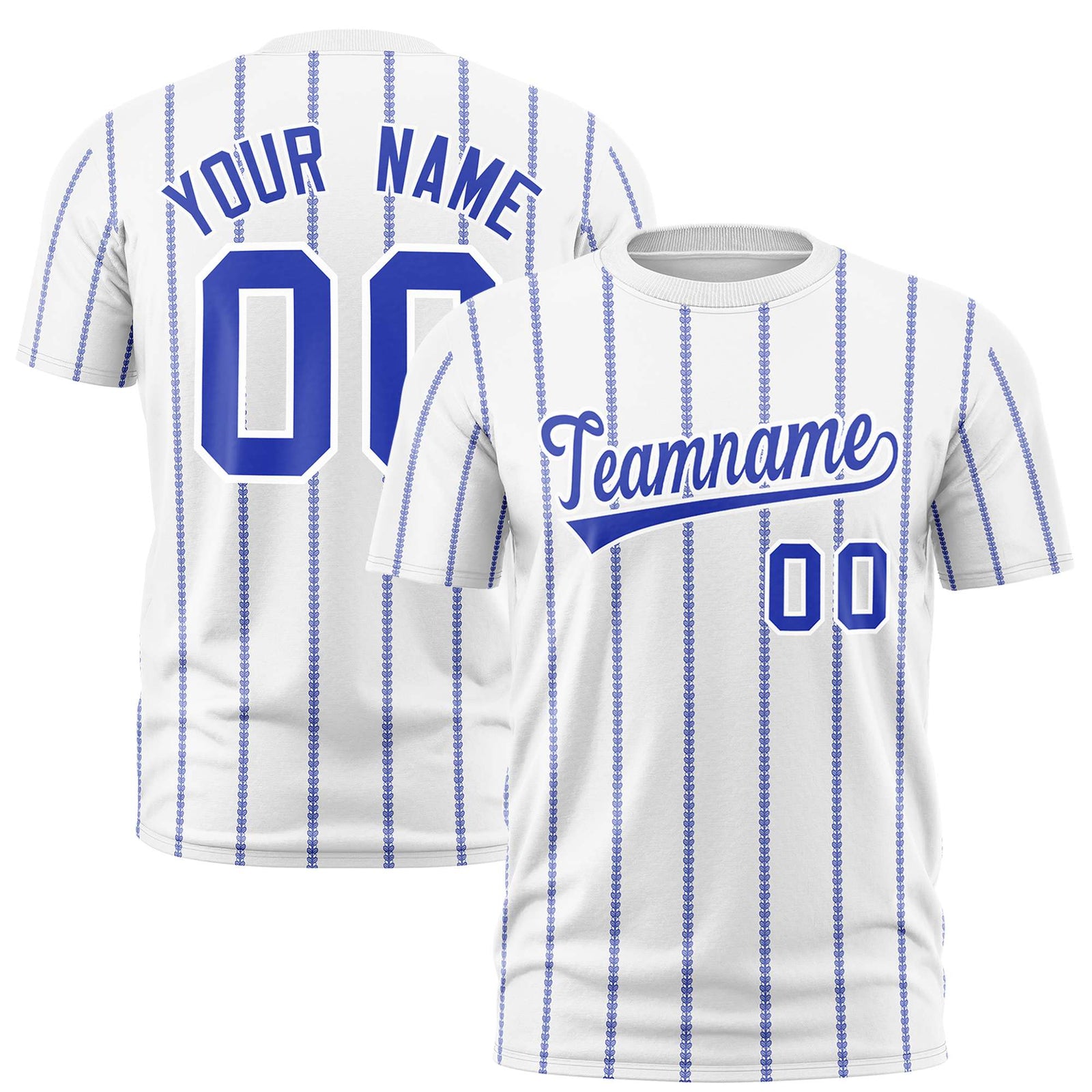 Custom White Royal Blue Personalized Vertical Stripe Pattern Performance T-Shirt