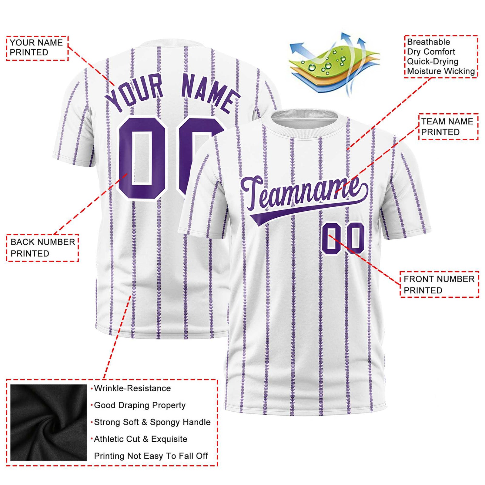 Custom White Purple Personalized Vertical Stripe Pattern Performance T-Shirt