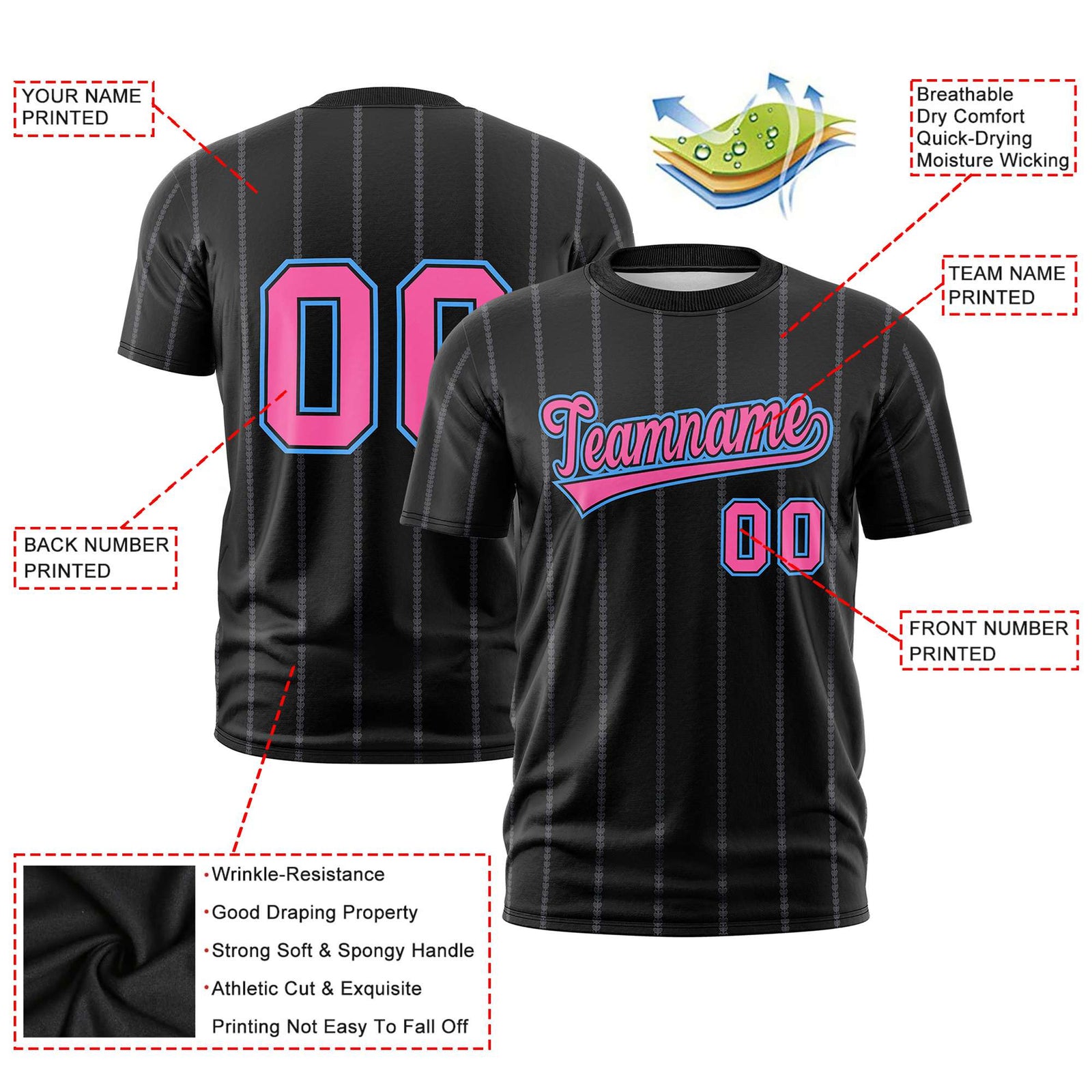Custom Black Pink Personalized Vertical Stripe Pattern Performance T-Shirt