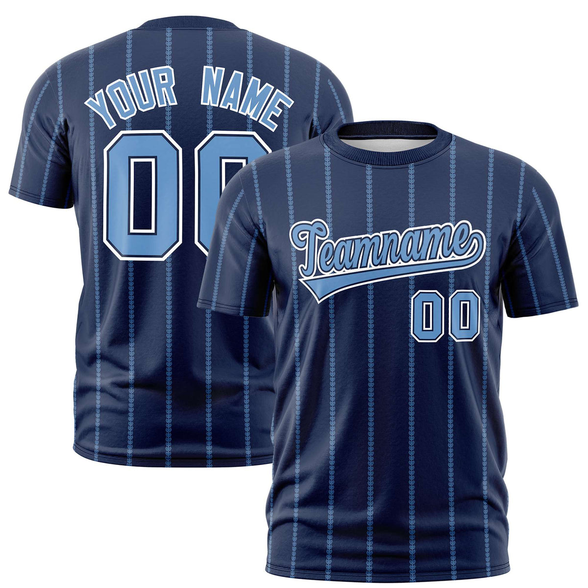 Custom Navy Powder Blue Personalized Vertical Stripe Pattern Performance T-Shirt