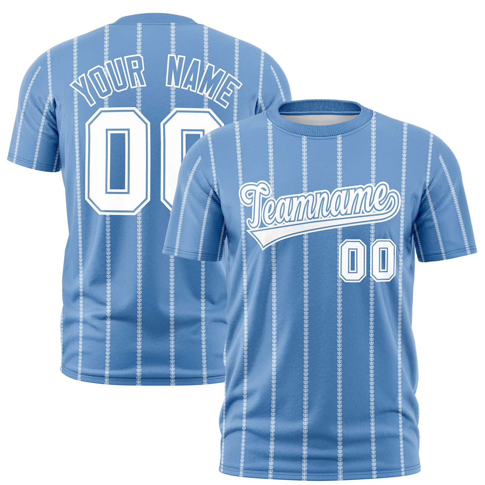 Custom Light Blue White Personalized Vertical Stripe Pattern Performance T-Shirt