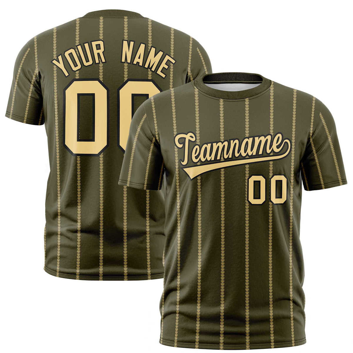 Custom Olive Old Gold Personalized Vertical Stripe Pattern Performance T-Shirt