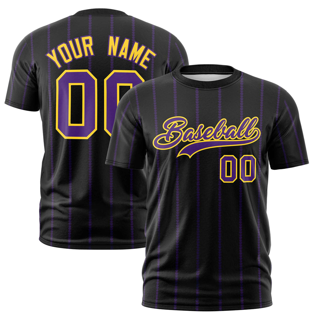 Custom Black Purple Personalized Vertical Stripe Pattern Performance T-Shirt
