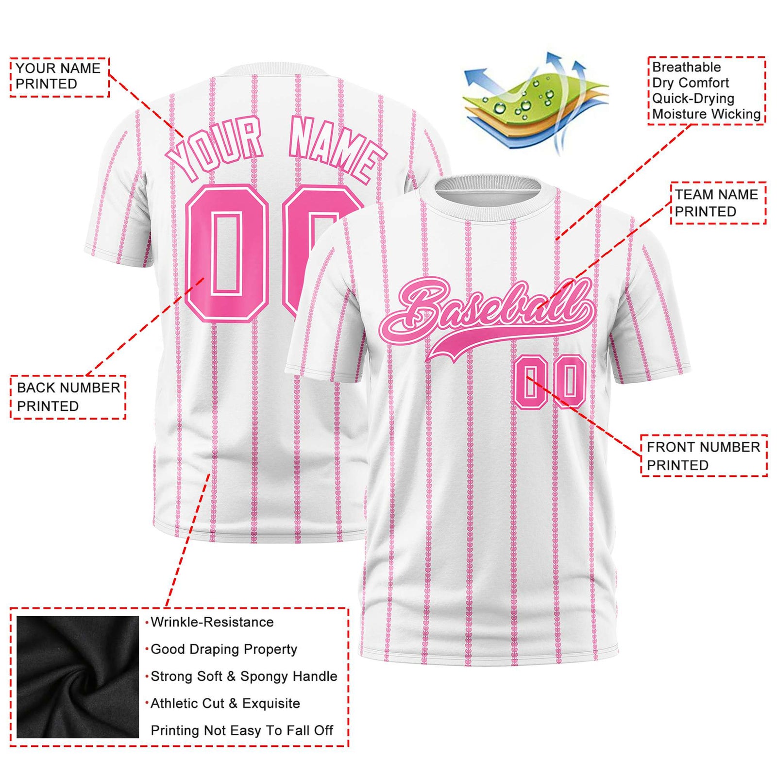 Custom White Pink Personalized Vertical Stripe Pattern Performance T-Shirt