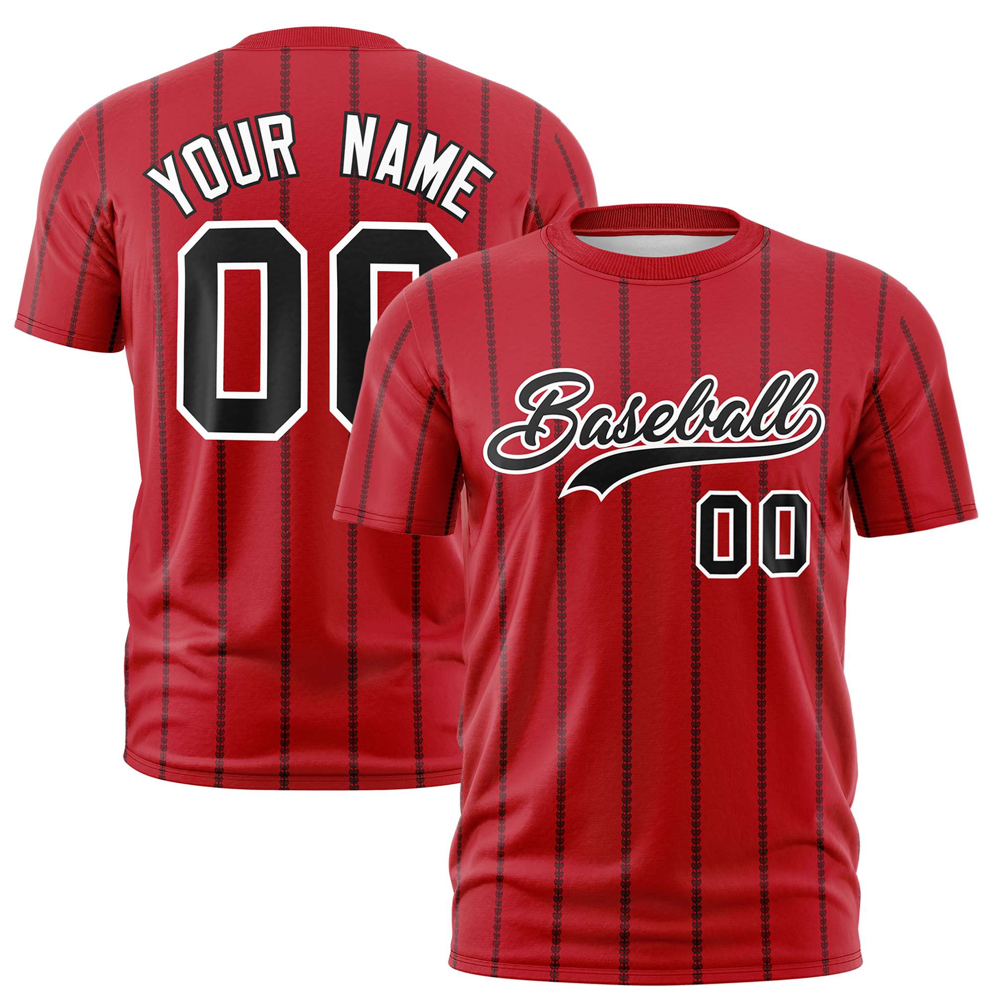 Custom Red Black Personalized Vertical Stripe Pattern Performance T-Shirt