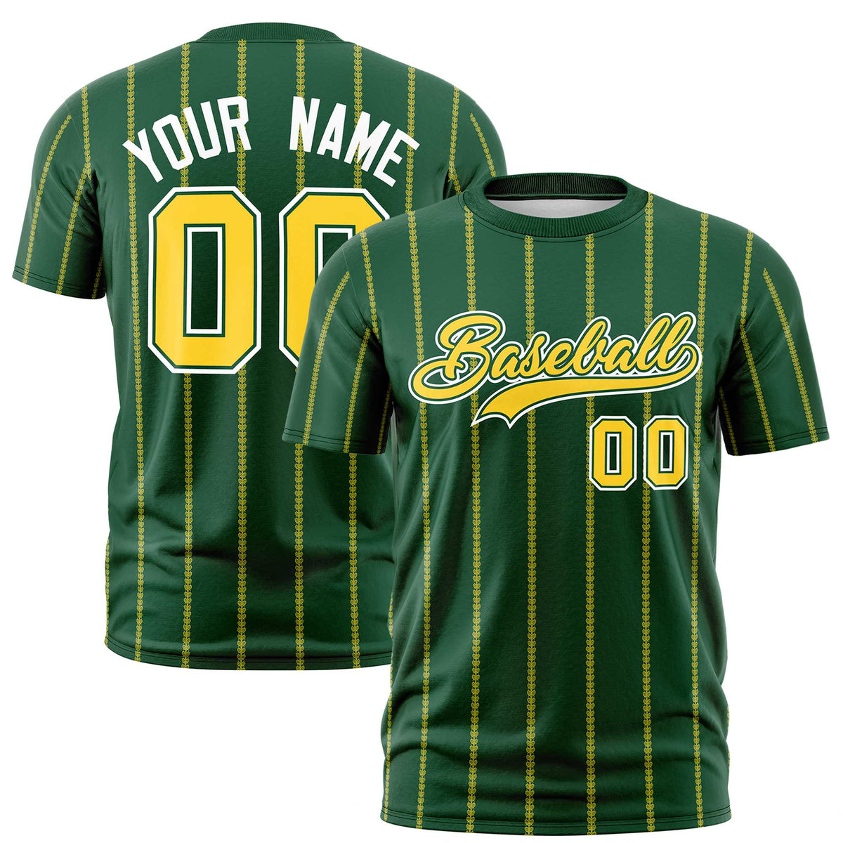 Custom Kelly Green Gold01 Personalized Vertical Stripe Pattern Performance T-Shirt