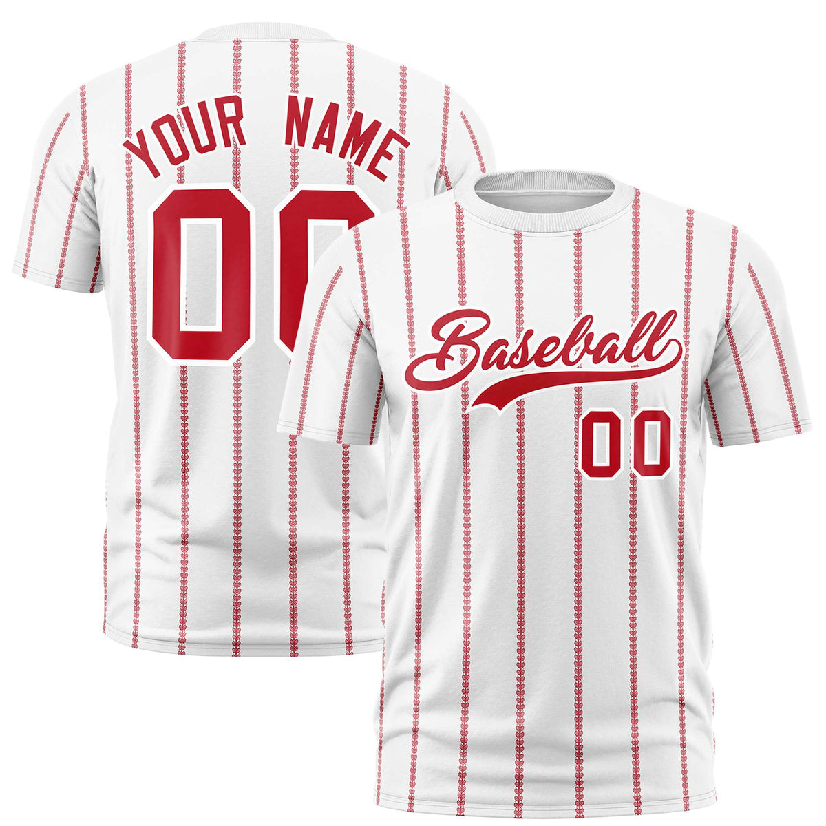 Custom White Red Personalized Vertical Stripe Pattern Performance T-Shirt