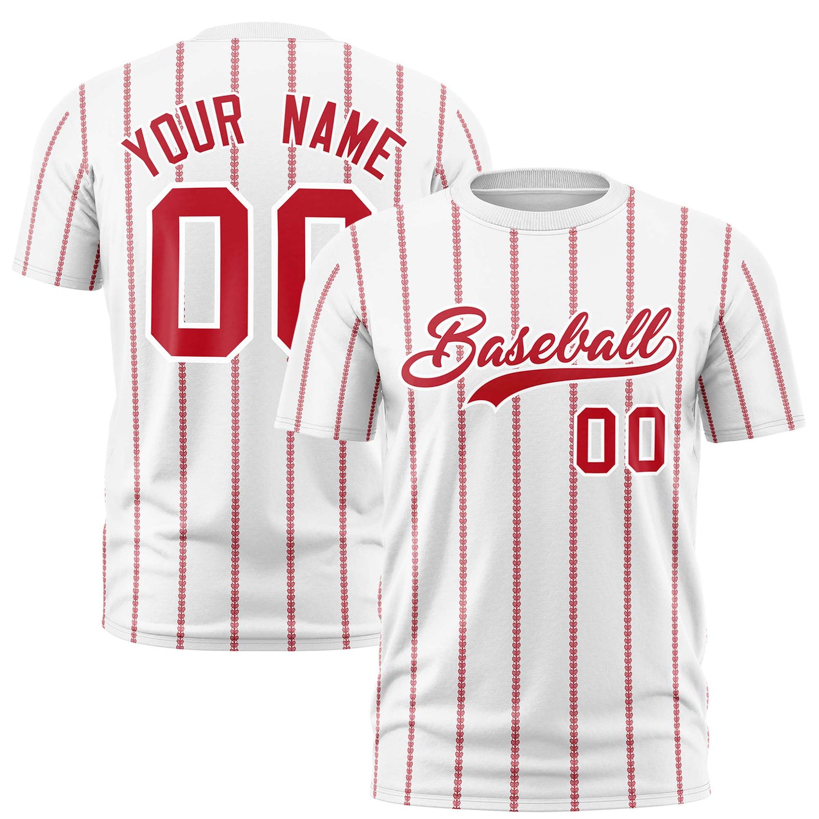 Custom White Red Personalized Vertical Stripe Pattern Performance T-Shirt