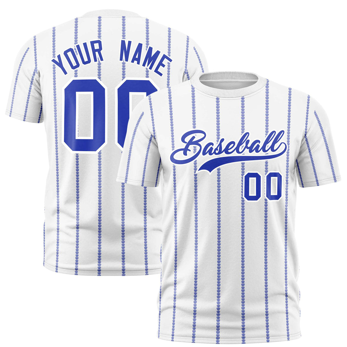 Custom White Royal Blue Personalized Vertical Stripe Pattern Performance T-Shirt