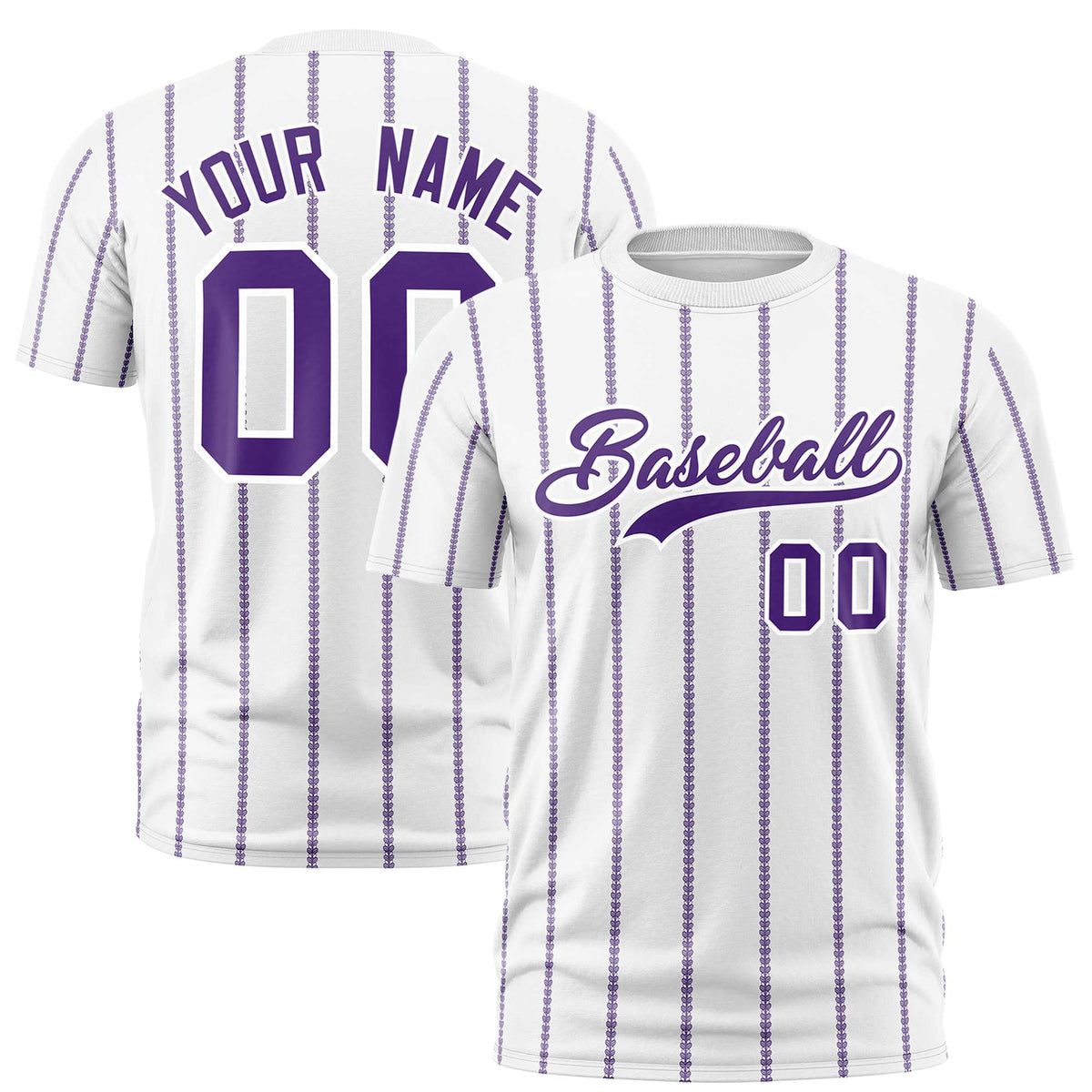 Custom White Purple Personalized Vertical Stripe Pattern Performance T-Shirt