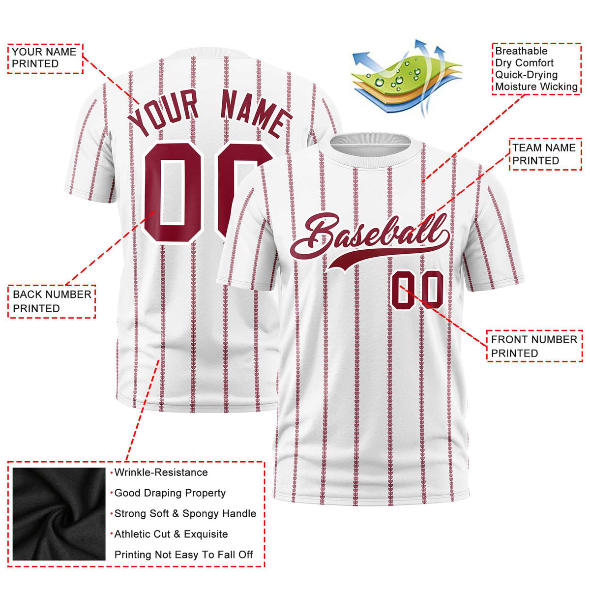 Custom White Red Personalized Vertical Stripe Pattern Performance T-Shirt