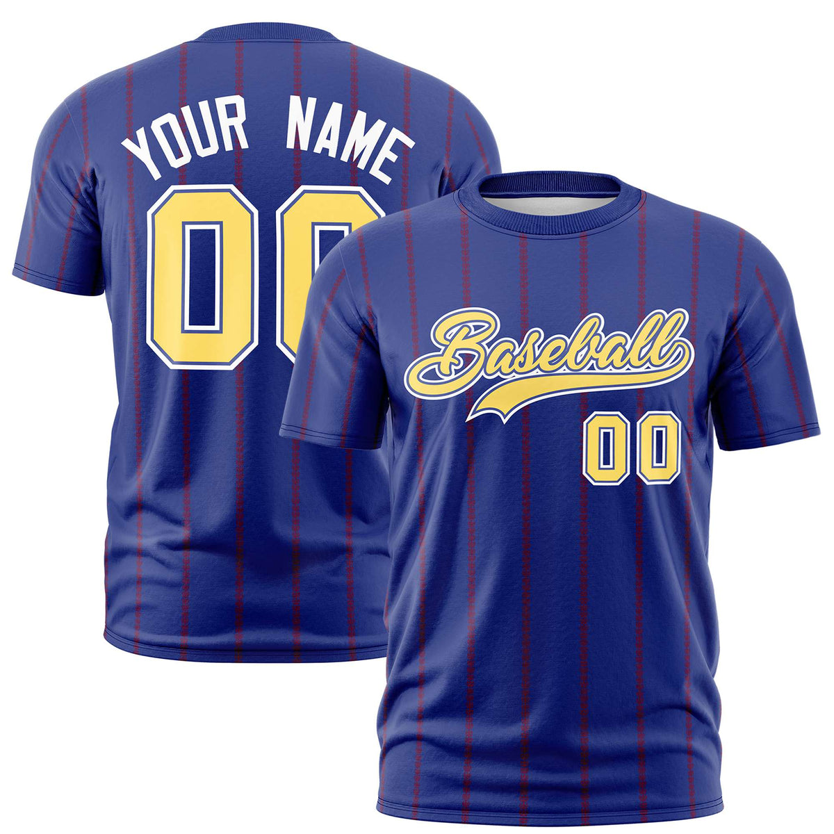 Custom Royal Blue Red Personalized Vertical Stripe Pattern Performance T-Shirt