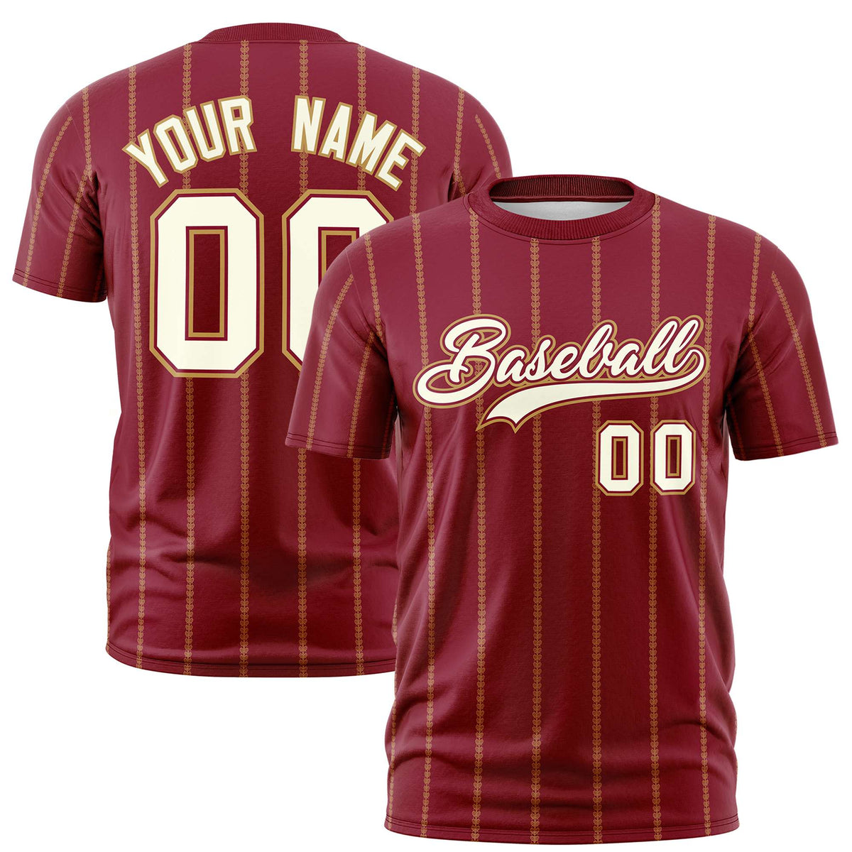 Custom Crimson White Personalized Vertical Stripe Pattern Performance T-Shirt